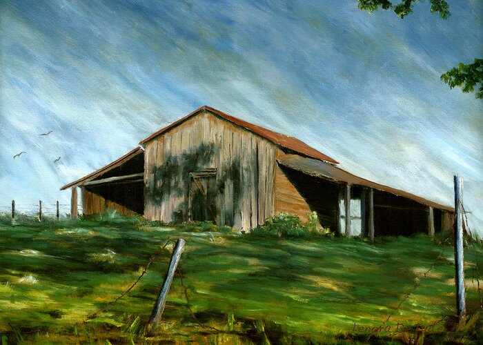 Barn Greeting Card featuring the painting Old Barn Landscape Art Pleasant Hill Louisiana by Lenora De Lude