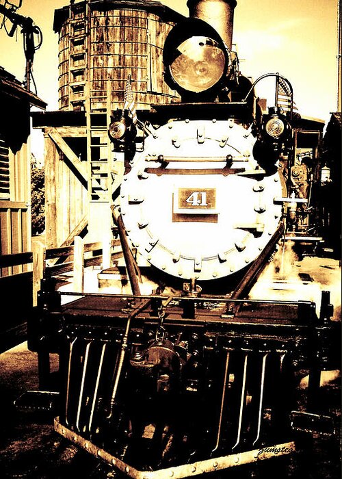 Old Train Engine #41 Sepia Toned Old West Greeting Card featuring the photograph Old Engine 41 by David Zumsteg