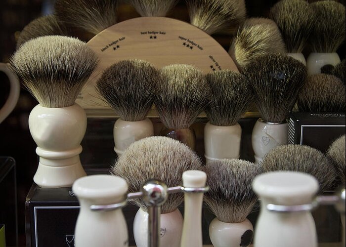 Retail Greeting Card featuring the photograph Old Fashioned Mens Shaving Brushes by Gregory Adams