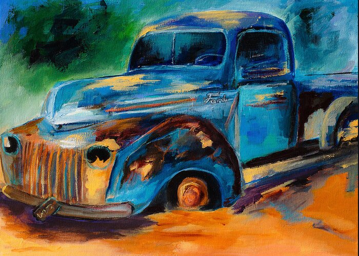 Old Truck Greeting Card featuring the painting Old Ford In the Back of the Field by Elise Palmigiani