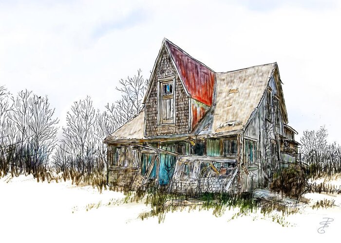 Abandoned Greeting Card featuring the digital art Old house by Debra Baldwin