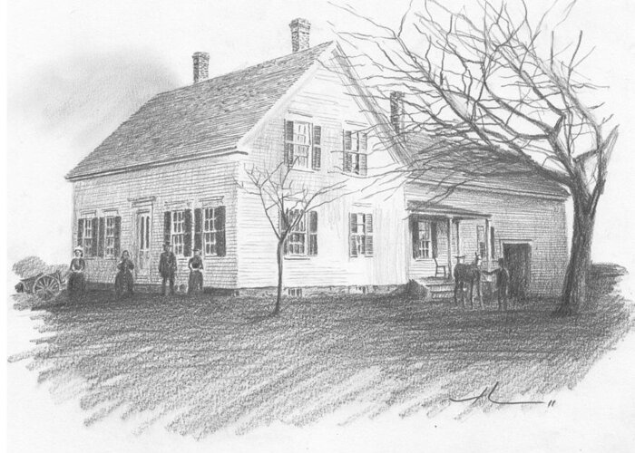 <a Href=http://miketheuer.com Target =_blank>www.miketheuer.com</a> Old House Pencil Portrait Greeting Card featuring the drawing Old House Pencil Portrait by Mike Theuer