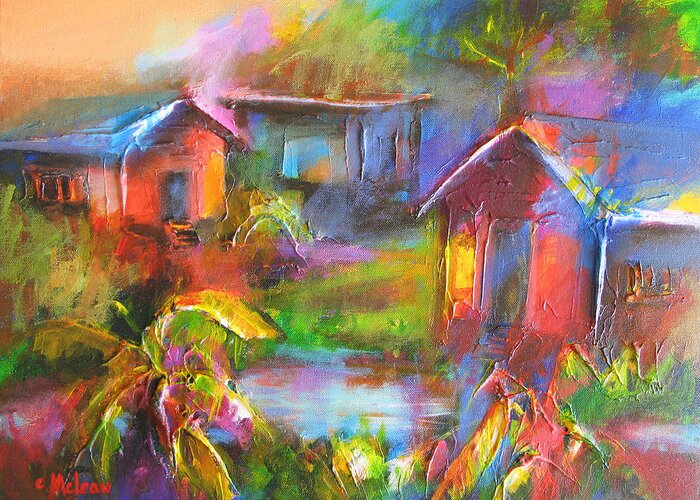 Abstract Greeting Card featuring the painting Old Houses by Cynthia McLean