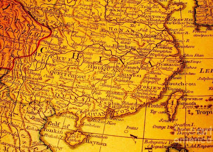 China Greeting Card featuring the photograph Old Map of China and Taiwan by Colin and Linda McKie