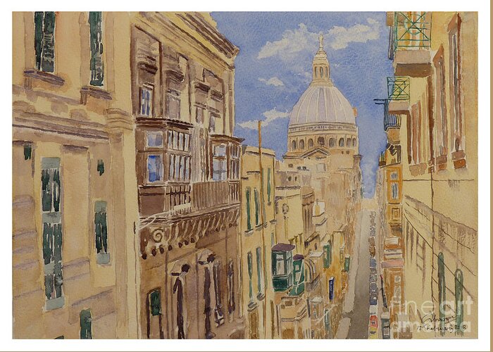 Valletta Greeting Card featuring the painting Old Mint Street Valletta by Godwin Cassar
