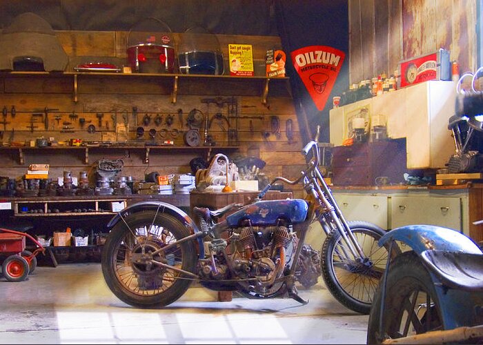 Motorcycle Shop Greeting Card featuring the photograph Old Motorcycle Shop 2 by Mike McGlothlen