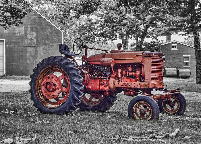 Tractor Greeting Card featuring the photograph Old Red by Cathy Kovarik