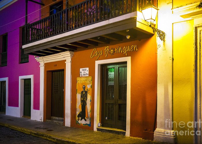 Architecture Greeting Card featuring the photograph Old San Juan Night Street Ambience by George Oze