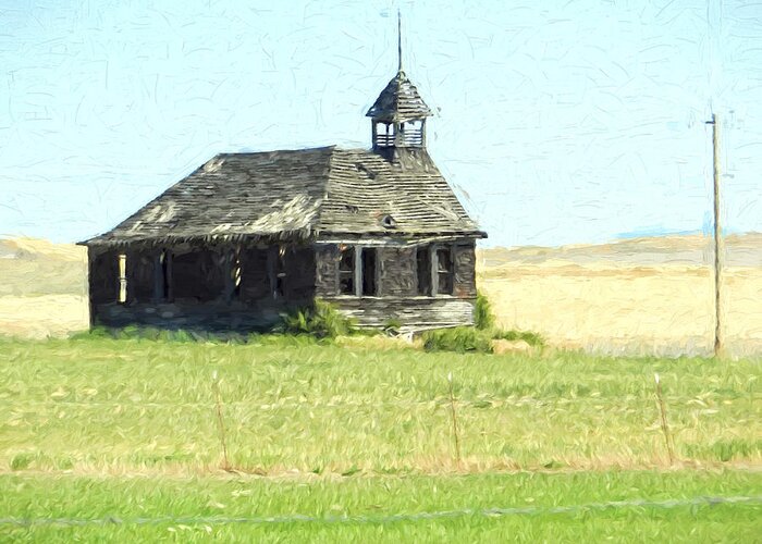  Greeting Card featuring the digital art Old Schoolhouse in Eastern Washington 2 by Cathy Anderson