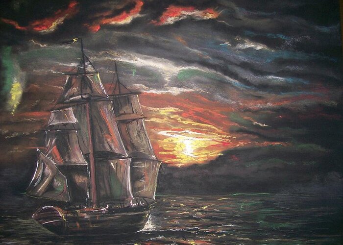 Pastel Greeting Card featuring the pastel Old Ship Of The Sea by Peter Suhocke