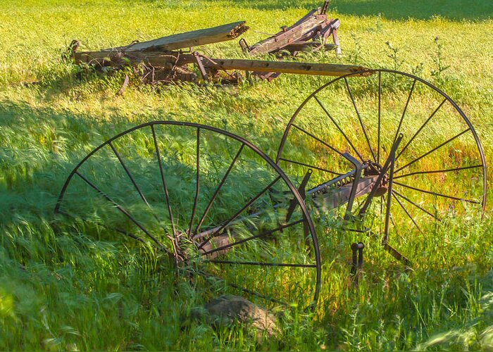 Landscape Greeting Card featuring the photograph Old Wagon Axle by Marc Crumpler