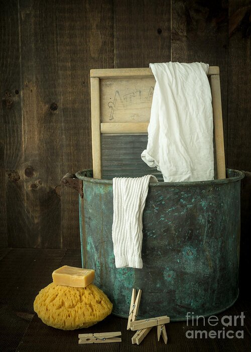 Laundry Greeting Card featuring the photograph Old Washboard Laundry Days by Edward Fielding