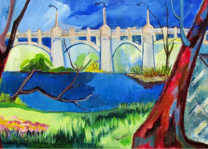 Western Gateway Bridge Greeting Card featuring the painting Old Western Gateway Bridge Schenectady to Scotia by Betty Pieper