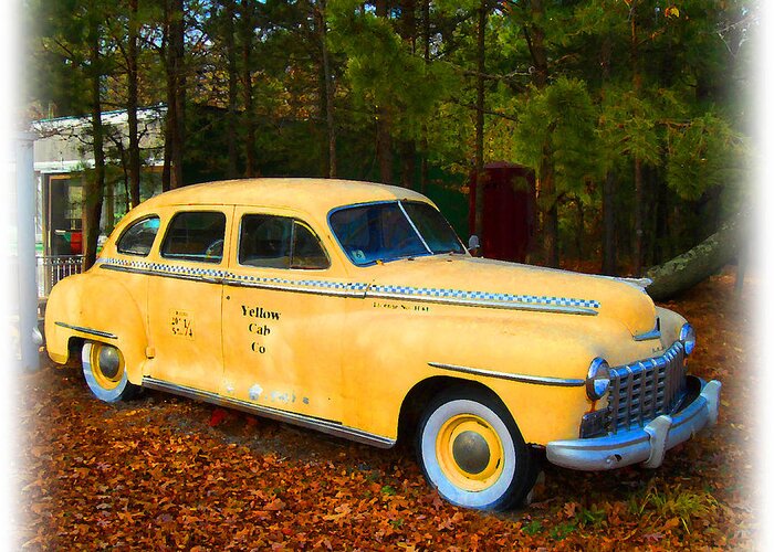 Old Cabs Greeting Card featuring the digital art Old Yellow Cab by K Scott Teeters