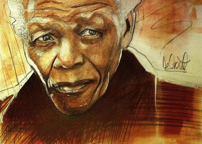Mandela Greeting Card featuring the painting Older Nelson Mandela by Gregory DeGroat