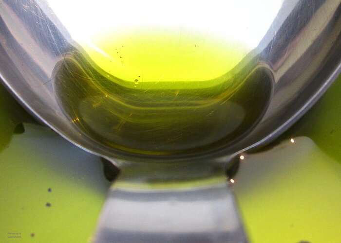 Alexandros Daskalakis Greeting Card featuring the photograph Olive Oil in a Ladle by Alexandros Daskalakis
