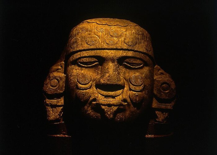 Pre-columbian Greeting Card featuring the photograph Olmeca Head by Guillermo Rodriguez