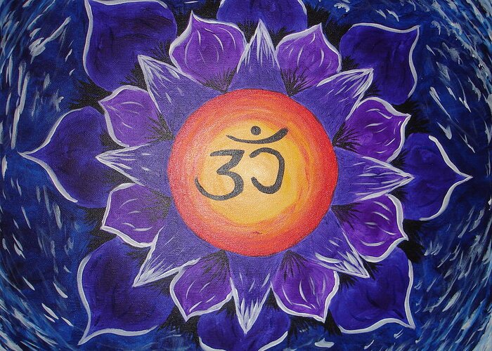 Spiritual Greeting Card featuring the painting Om Lotus by Angie Butler