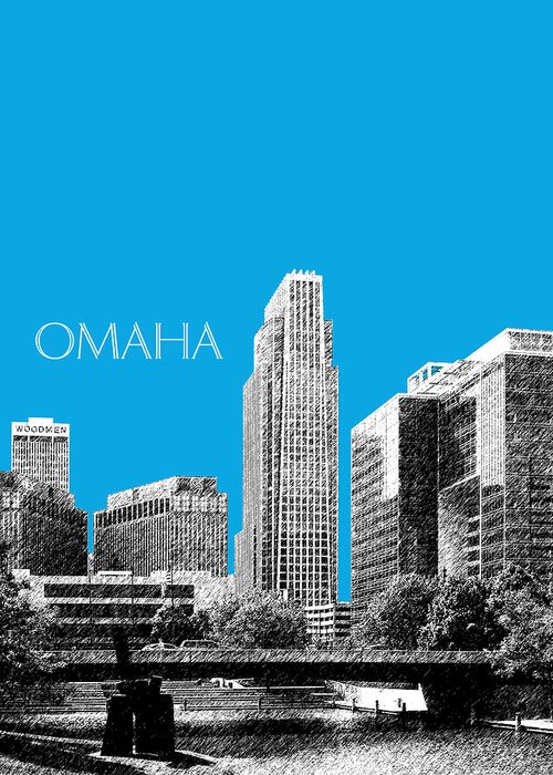 Architecture Greeting Card featuring the digital art Omaha Skyline - Ice Blue by DB Artist