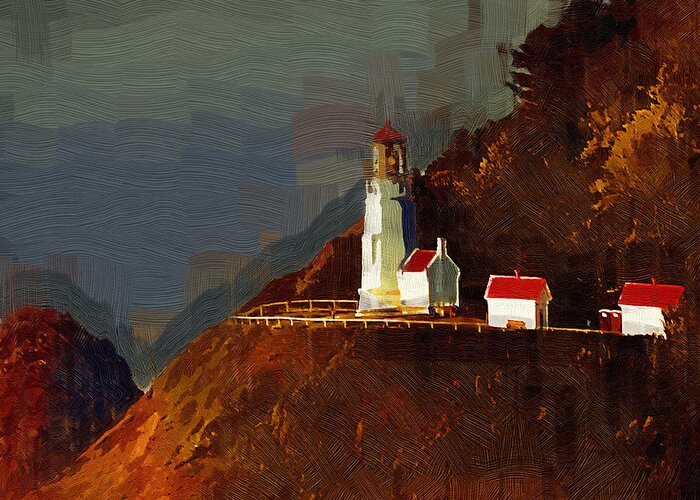 Lighthouse Greeting Card featuring the painting On The Bluff by Kirt Tisdale
