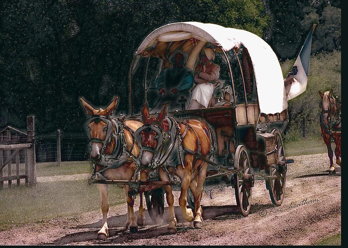 Covered Wagon Greeting Card featuring the digital art On the Bozeman Trail by Kae Cheatham