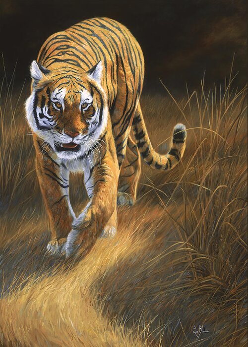 Tiger Greeting Card featuring the painting On The Move by Lucie Bilodeau