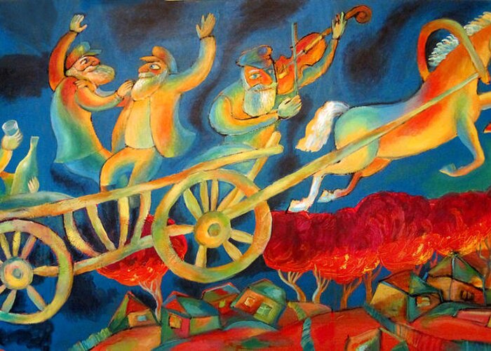 Judaica Painting Greeting Card featuring the painting On the Road to Rebbe by Leon Zernitsky