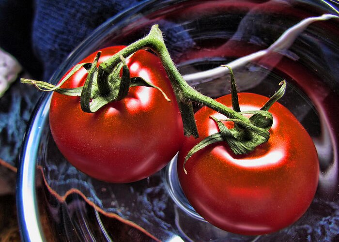 Tomato Greeting Card featuring the photograph On The Vine by Shannon Story
