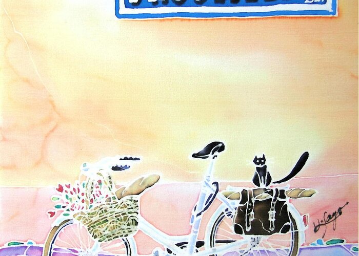 Bicycle Greeting Card featuring the painting On the way by Hisayo OHTA
