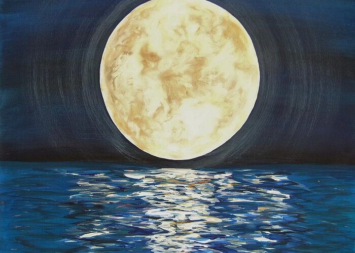 Moon Greeting Card featuring the painting Once in a Very Blue Moon by Cindy Micklos
