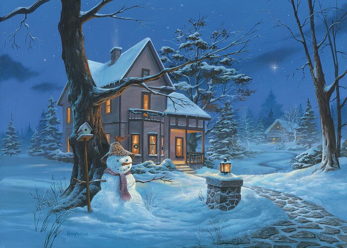 Michael Humphries Greeting Card featuring the painting Once Upon A Winter's Night by Michael Humphries
