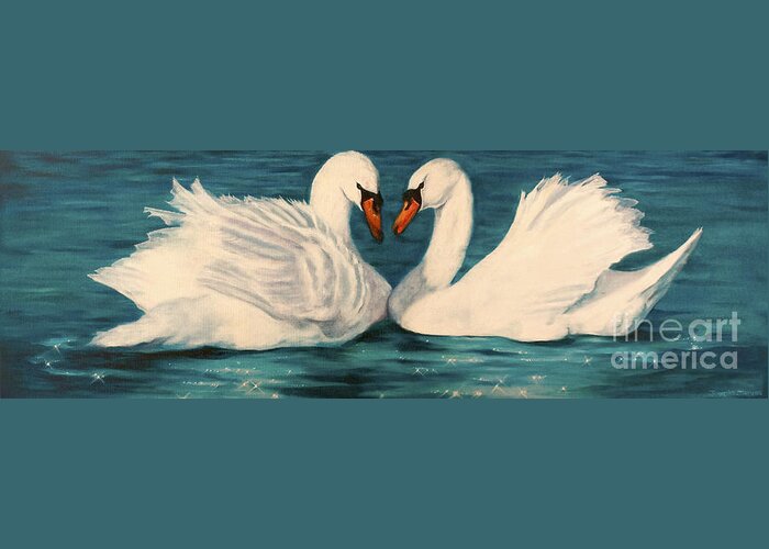 Swans Greeting Card featuring the painting One Heart by Jeanette Sthamann