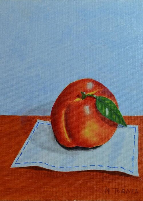 Peach Greeting Card featuring the painting One leaf Peach by Melvin Turner