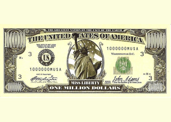 Currency Greeting Card featuring the photograph One Million Dollar Bill by Charles Robinson