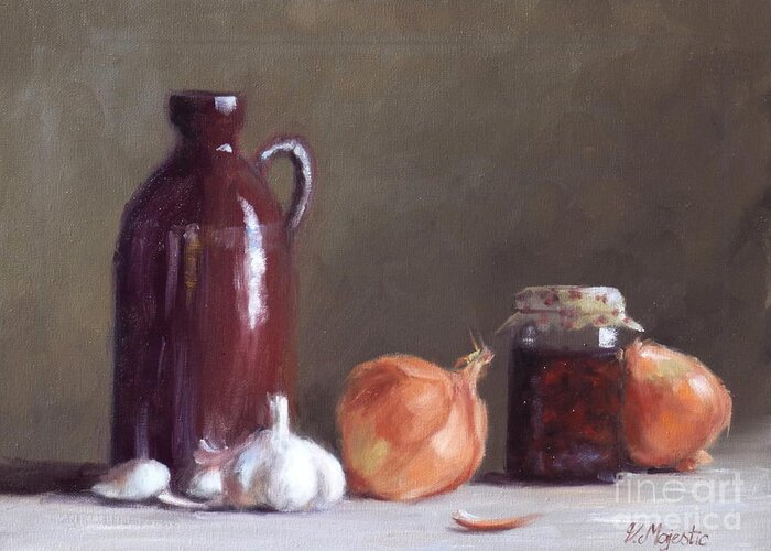 Onion Greeting Card featuring the painting Onions and Sundried Tomatoes by Viktoria K Majestic
