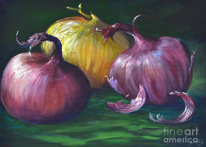 Still Life Painting Greeting Card featuring the painting Onions by AnnaJo Vahle