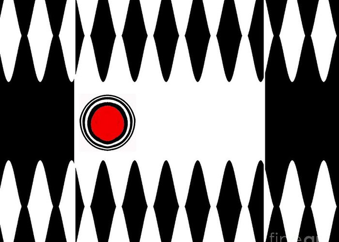 Black And White And Red Abstract Art Greeting Card featuring the digital art Op Art Black White Red Minimalist Geometric Abstract Print No.277 by Drinka Mercep