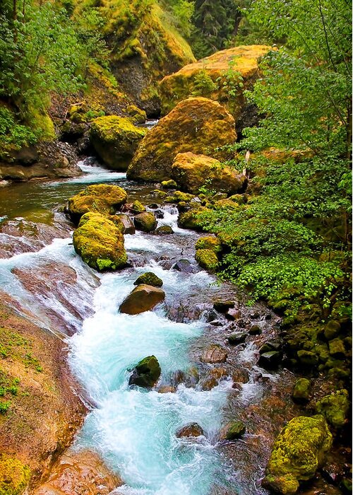 Wahclella Falls Greeting Card featuring the photograph Opal Rivers by Athena Mckinzie