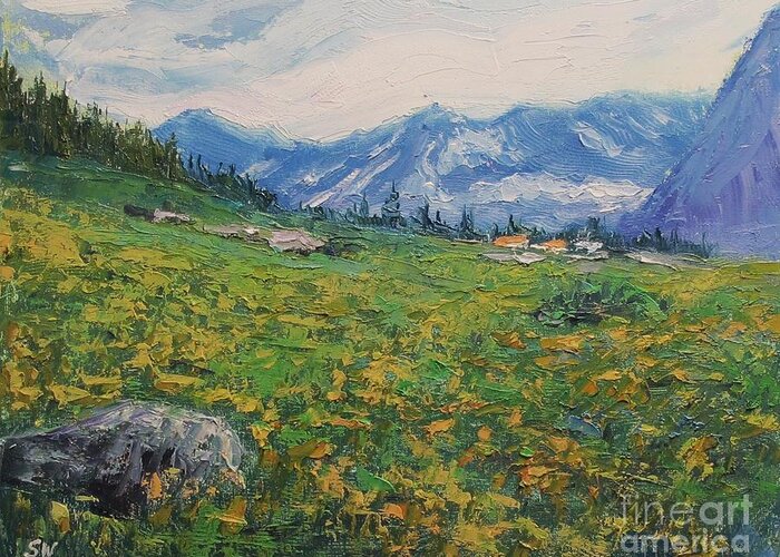 Sean Wu Greeting Card featuring the painting Open Field by Sean Wu