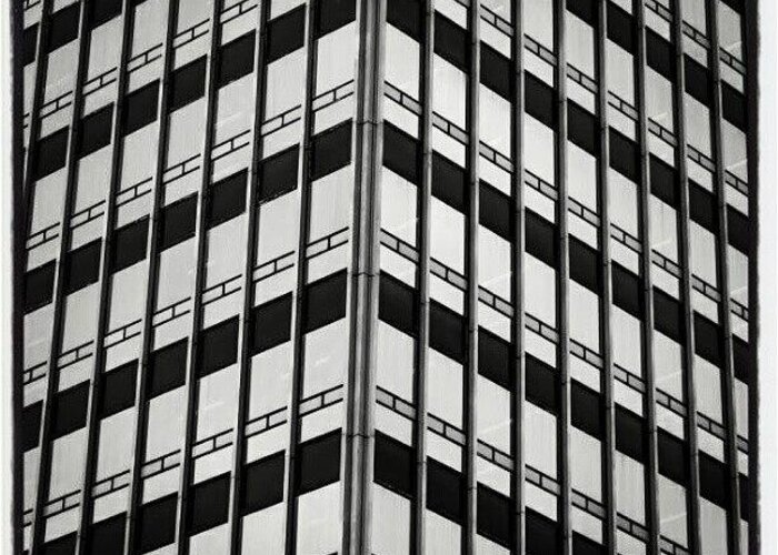 #fine #art #photography #quality #canvas #framed #posters #acrylic #prints #greeting Cards #reasonable Prices #architecture #abstract #simplicity #instagram #landscape #city #black And White #urban #angelaseager #windows #optical #illusion #skyscraper Greeting Card featuring the photograph Optical Illusion Manchester 01 by Angela Seager