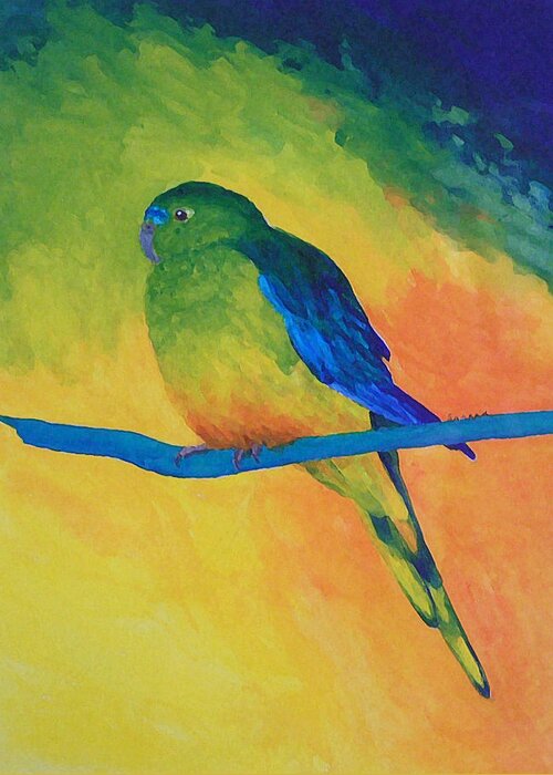 Orange-bellied Parrot Greeting Card featuring the painting Orange-bellied Parrot by Margaret Saheed
