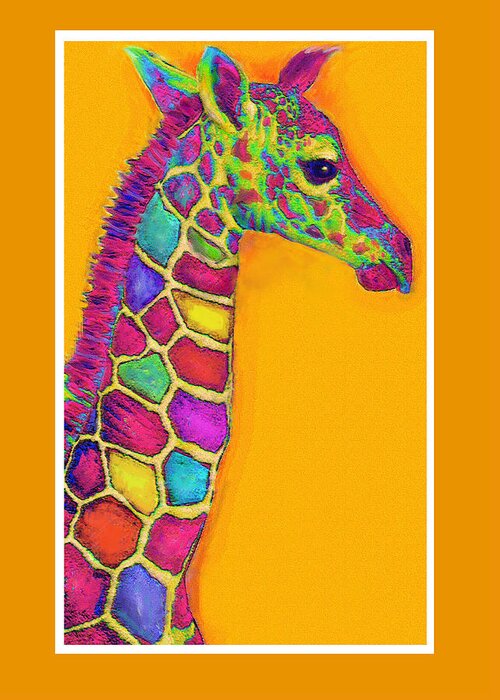 Giraffe Greeting Card featuring the digital art Orange Carosel Giraffe by Jane Schnetlage