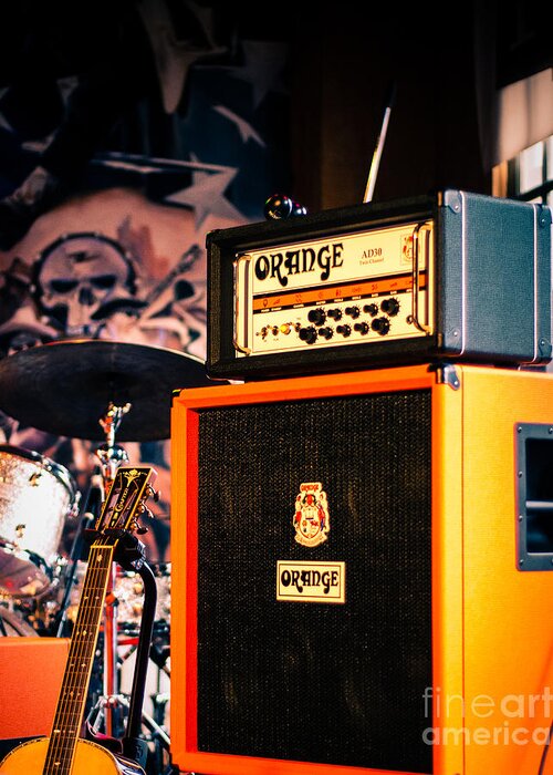 Amps Greeting Card featuring the photograph Orange Guitar Amps by Sonja Quintero