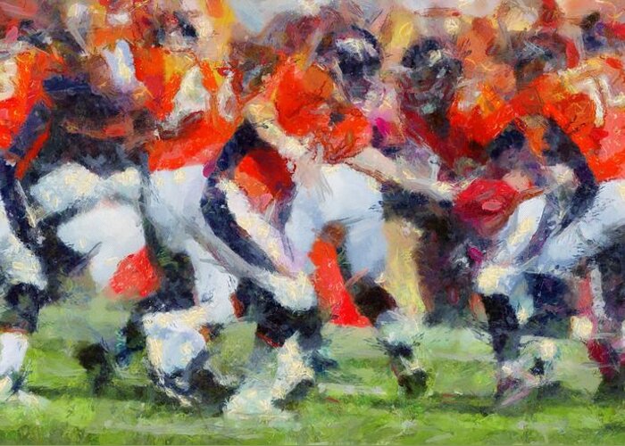 Denver Broncos Greeting Card featuring the digital art Orange in Motion by Carrie OBrien Sibley