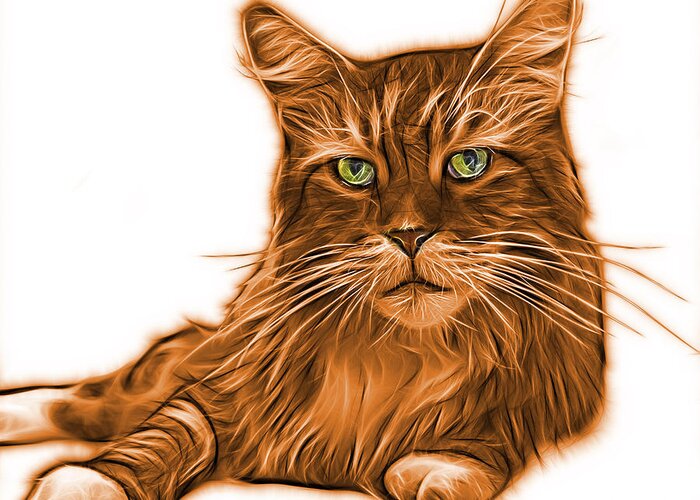 Cat Greeting Card featuring the painting Orange Maine Coon Cat - 3926 - WB by James Ahn
