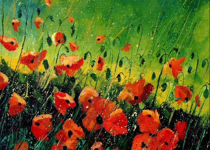 Poppies Greeting Card featuring the painting Orange poppies by Pol Ledent