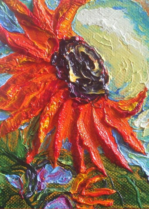 Orange Greeting Card featuring the painting Orange Sunflower by Paris Wyatt Llanso