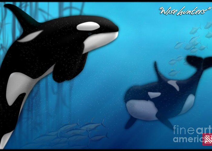 Killer Whales Greeting Card featuring the digital art Orca Killer Whales by John Wills