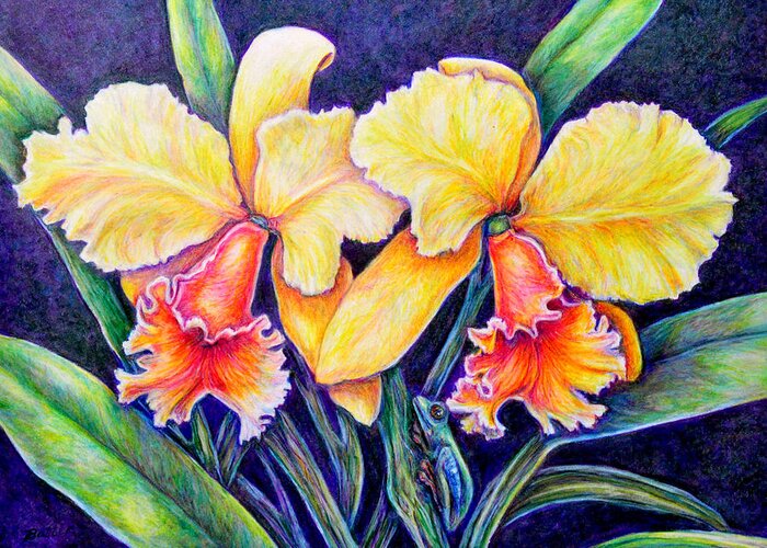 Orchid Greeting Card featuring the drawing Orchestrated Camouflage by Gail Butler