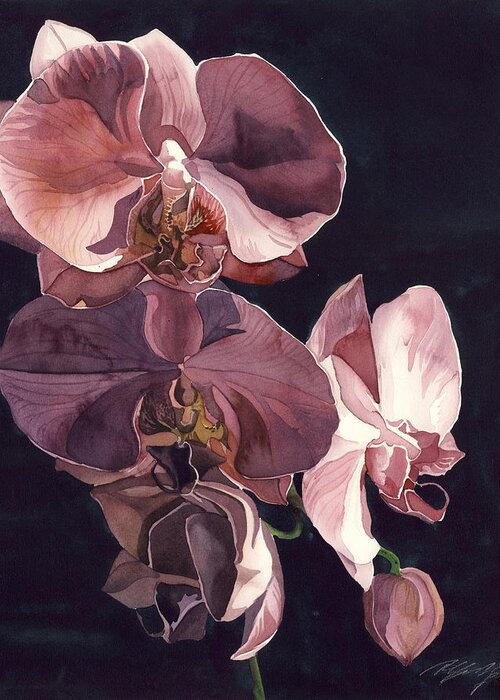 Orchid Greeting Card featuring the painting Orchids in pink by Alfred Ng